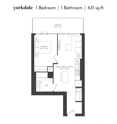 Floor plan for 1 bed, 1 bath, 706 sqft